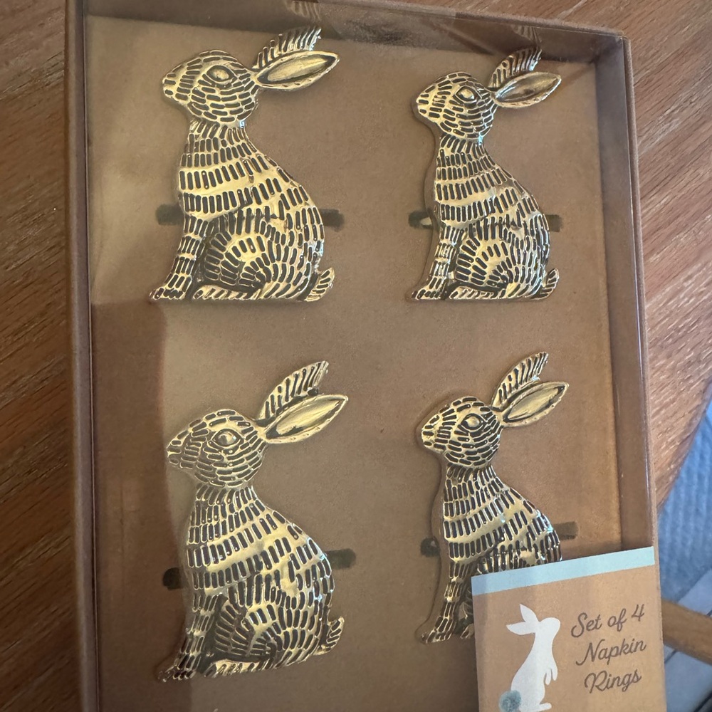 Gold Rabbit Napkin Rings Set
